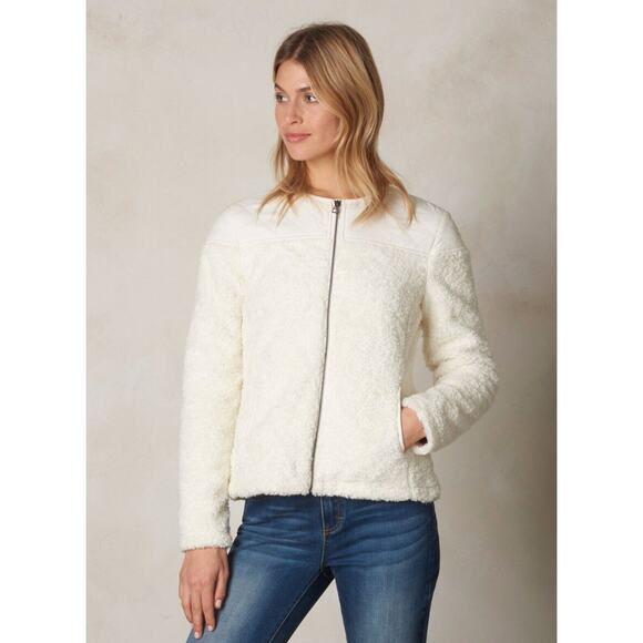 prAna Jackets & Blazers - prAna Jacket Women Small Cream Good Lux Quilted Teddy Sherpa Coat Diva Bomber